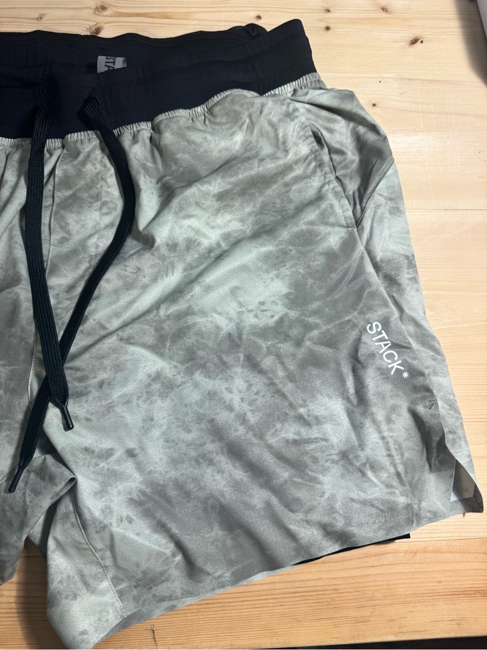 STACK* Green Tie-Dye Athletic Shorts with Black Waistband